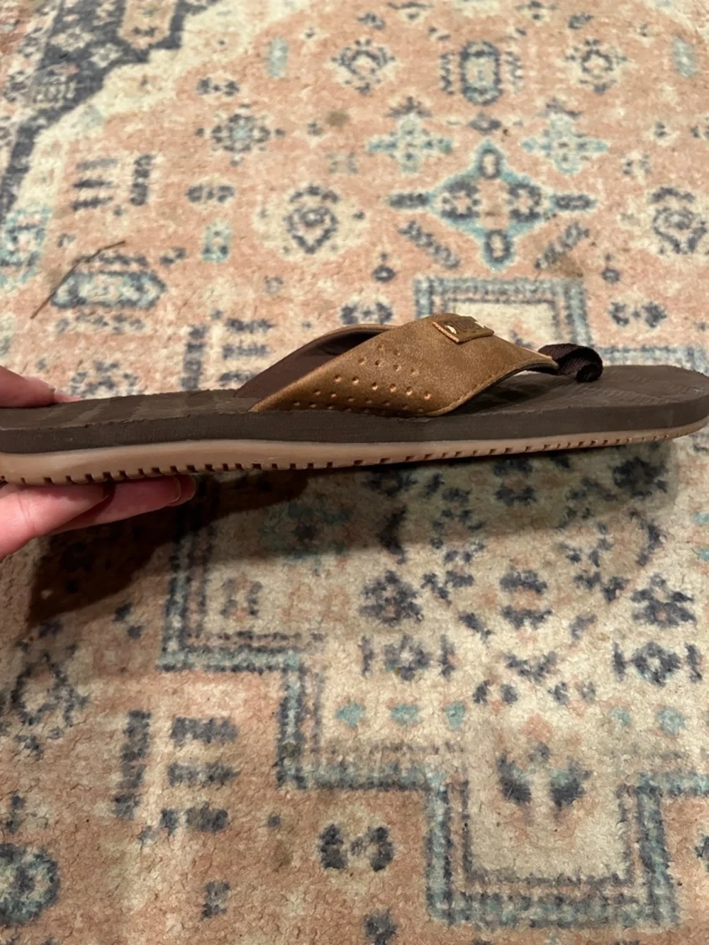 Flojos Mens  Brown Leather-Trim Flip Flops